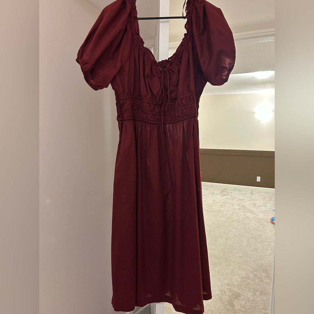 Old Navy Burgundy Puff Sleeve Midi Dress